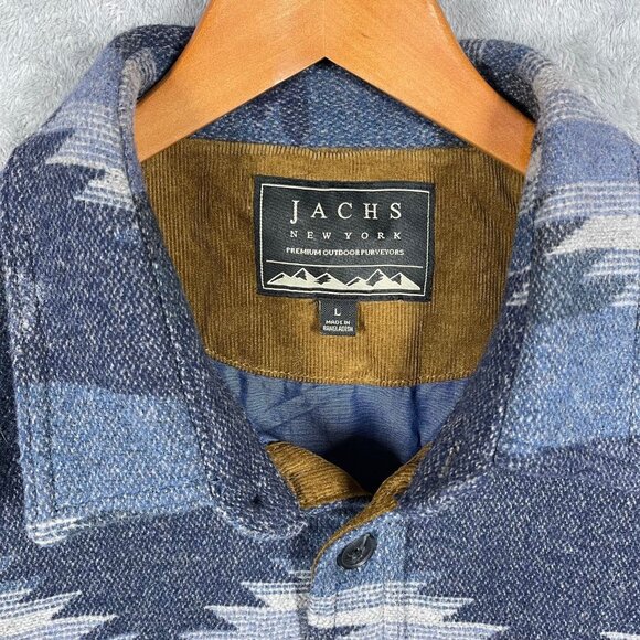 Jachs Lined Shirt Mens L Wool Blend Aztec Flannel Button Up Patterned Blue - Picture 2 of 8